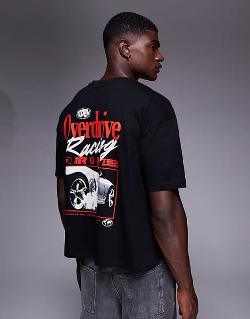 DESIGN boxy oversized t-shirt with car graphic in black