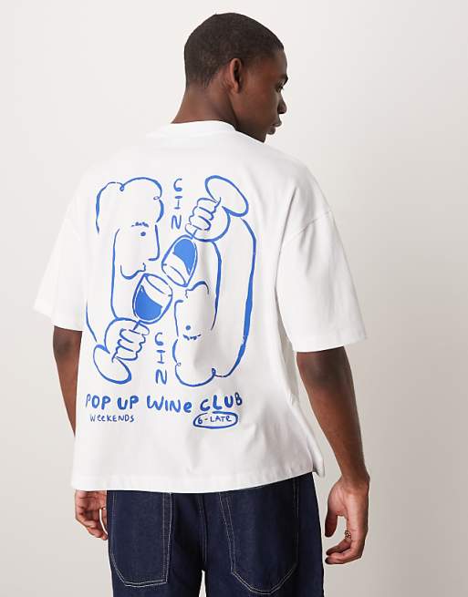 DESIGN boxy oversized t-shirt with cartoon graphic in white