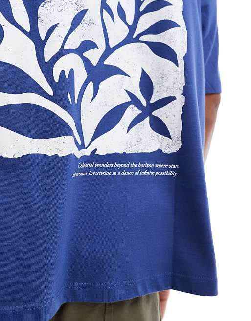 DESIGN Boxy Oversized T-shirt With Celestial Graphic In Blue