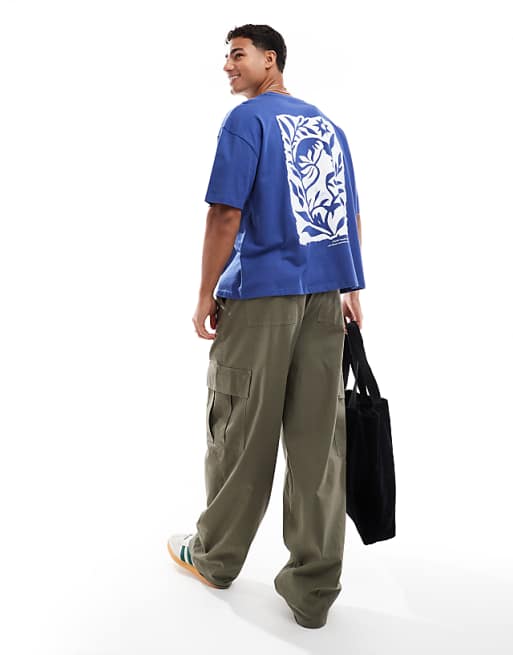 DESIGN boxy oversized t-shirt with celestial graphic in blue