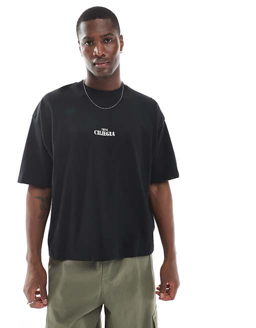 DESIGN Boxy Oversized T-shirt With Cherry Graphic In Black