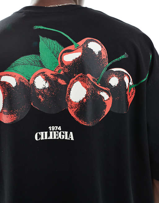DESIGN Boxy Oversized T-shirt With Cherry Graphic In Black