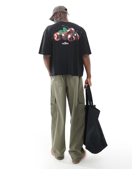 DESIGN Boxy Oversized T-shirt With Cherry Graphic In Black