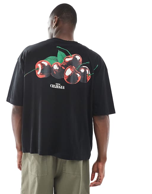 DESIGN boxy oversized t-shirt with cherry graphic in black