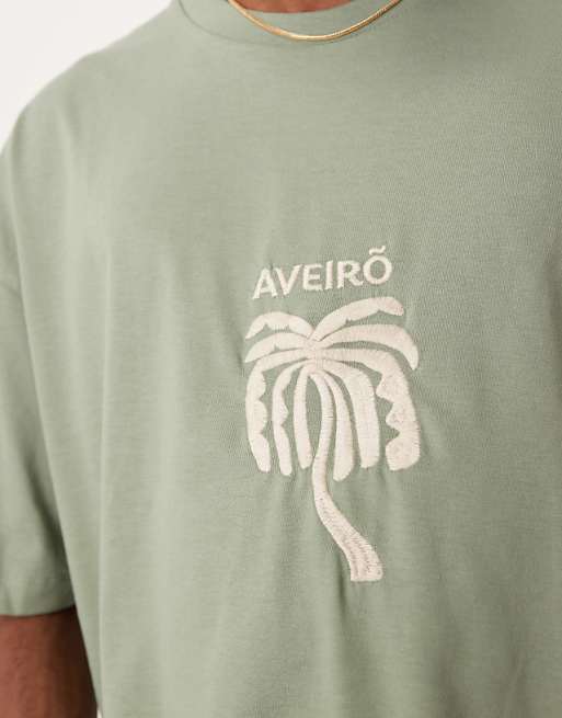 DESIGN Boxy Oversized T-shirt With Chest Embroidery In Khaki