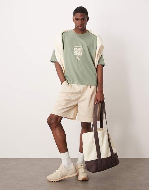 DESIGN Boxy Oversized T-shirt With Chest Embroidery In Khaki