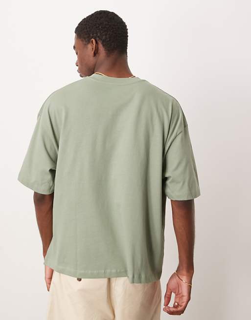 DESIGN Boxy Oversized T-shirt With Chest Embroidery In Khaki