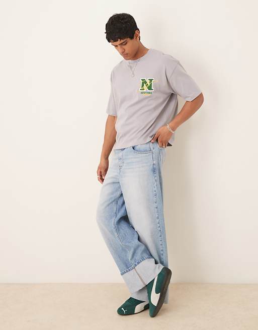 DESIGN Boxy Oversized T-shirt With Chest Embroidery In Grey