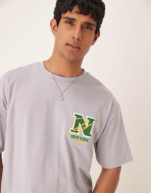 DESIGN Boxy Oversized T-shirt With Chest Embroidery In Grey