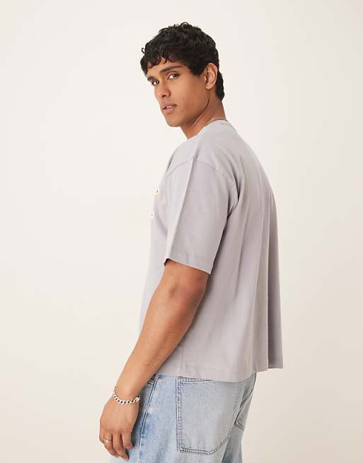 DESIGN Boxy Oversized T-shirt With Chest Embroidery In Grey