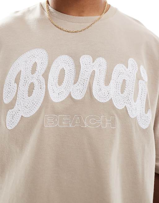 DESIGN Boxy Oversized T-shirt With City Embroidery In Washed Beige