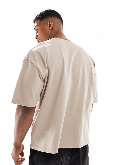 DESIGN Boxy Oversized T-shirt With City Embroidery In Washed Beige