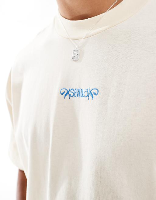 DESIGN Boxy Oversized T-shirt With City Graphic And Embroidery In Cream