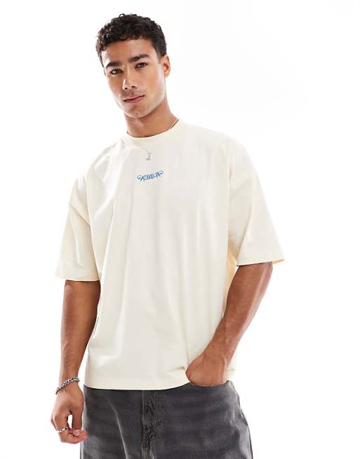 DESIGN Boxy Oversized T-shirt With City Graphic And Embroidery In Cream