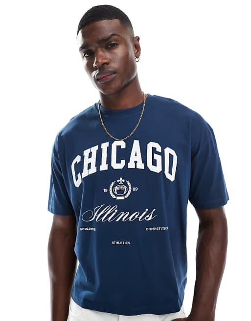 DESIGN boxy oversized t-shirt with city graphic in navy