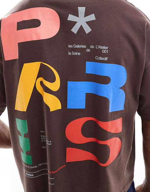 DESIGN Boxy Oversized T-shirt With City Graphic In Brown