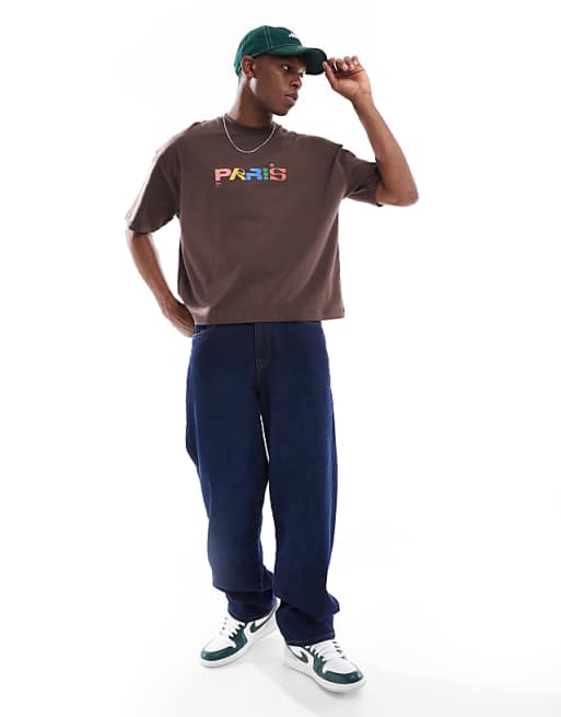 DESIGN Boxy Oversized T-shirt With City Graphic In Brown