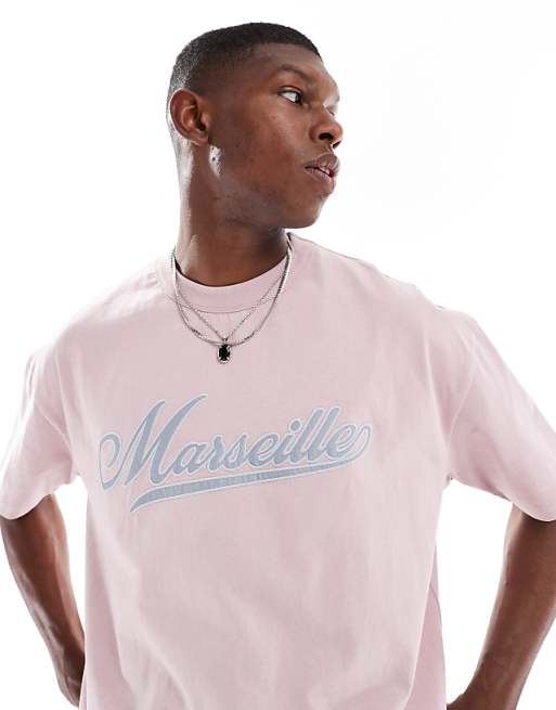 DESIGN Boxy Oversized T-shirt With City Text Applique In Light Pink