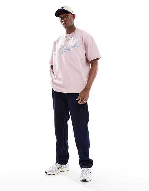 DESIGN Boxy Oversized T-shirt With City Text Applique In Light Pink