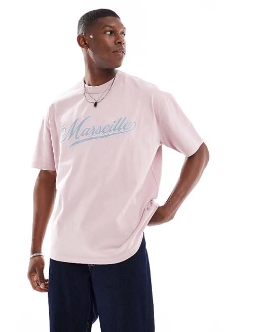 DESIGN boxy oversized t-shirt with city text applique in light pink