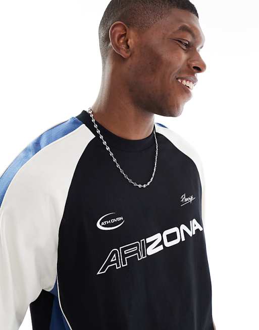 DESIGN Boxy Oversized T-shirt With Cut And Sew Panelling And Sports Graphics In Black