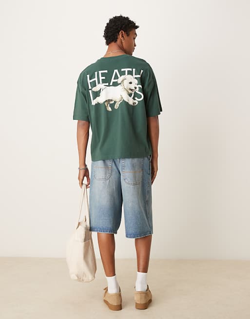 DESIGN Boxy Oversized T-shirt With Dog Graphic In Green