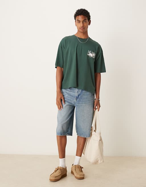 DESIGN Boxy Oversized T-shirt With Dog Graphic In Green