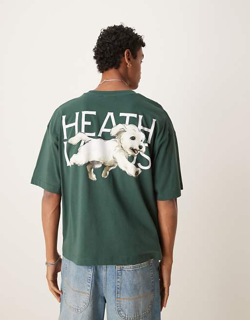 DESIGN boxy oversized t-shirt with dog graphic in green