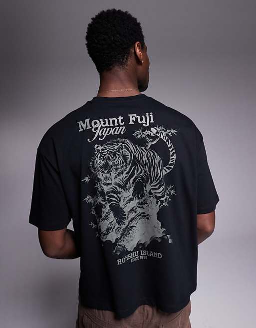 DESIGN boxy oversized t-shirt with dragon graphic in black