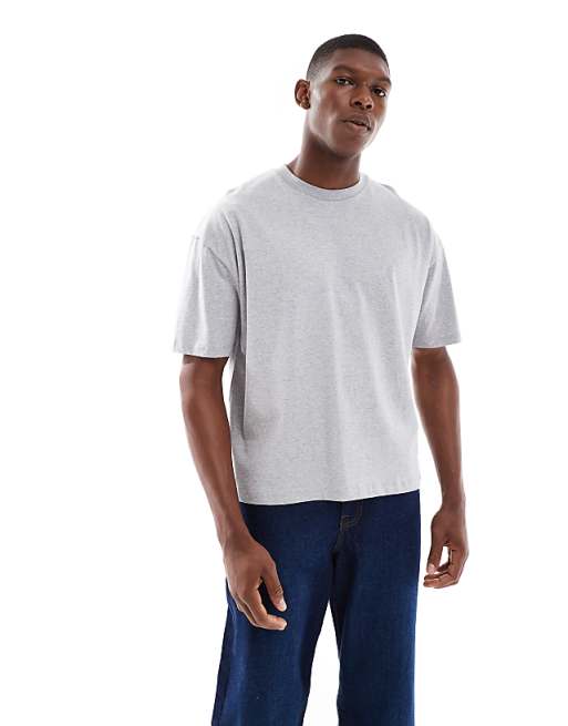 DESIGN Boxy Oversized T-shirt With Drink Graphic In Grey Marl