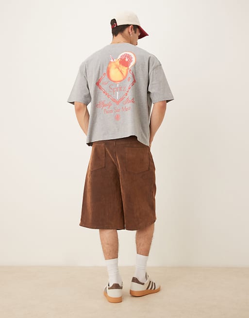 DESIGN Boxy Oversized T-shirt With Drink Graphic In White Marl