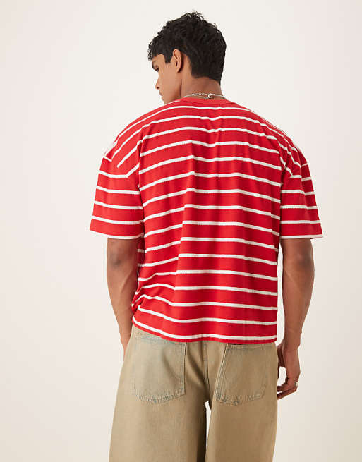 DESIGN Boxy Oversized T-shirt With Dropped Shoulder In Knitted Red And White Stripe