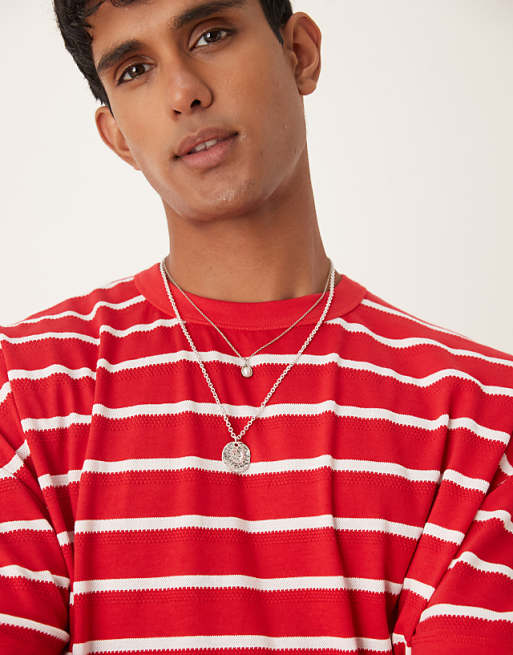 DESIGN Boxy Oversized T-shirt With Dropped Shoulder In Knitted Red And White Stripe