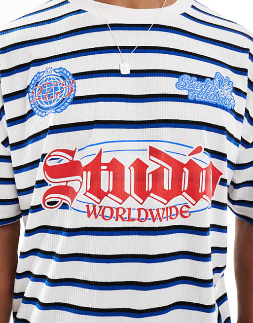 DESIGN Boxy Oversized T-shirt With Dropped Shoulder And Sports Graphic In Ribbed Stripe