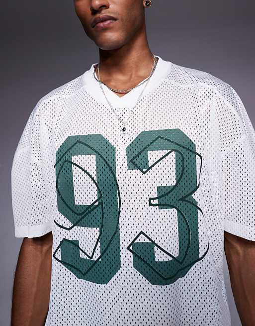 DESIGN Boxy Oversized T-shirt With Dropped Shoulder And V Neck With Sports Graphic In Ecru Airtex