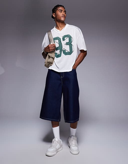 DESIGN Boxy Oversized T-shirt With Dropped Shoulder And V Neck With Sports Graphic In Ecru Airtex