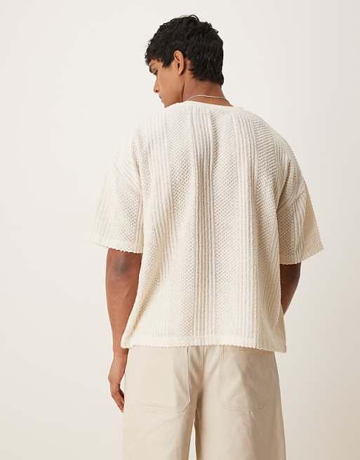 DESIGN Boxy Oversized T-shirt With Dropped Shoulder And V Neck In Cream Texture
