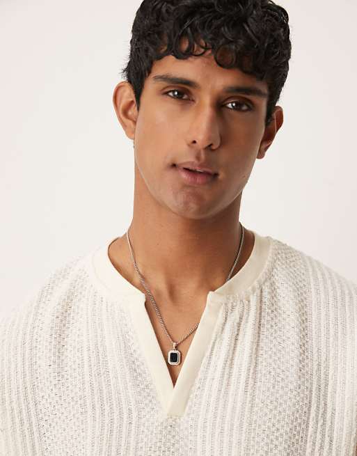DESIGN Boxy Oversized T-shirt With Dropped Shoulder And V Neck In Cream Texture