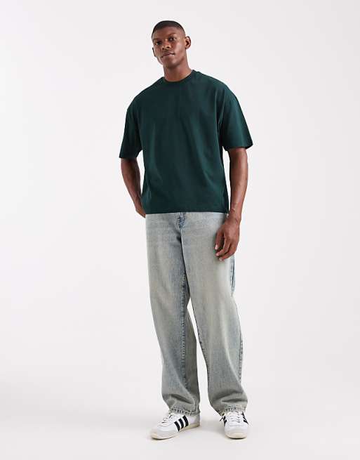 DESIGN Boxy Oversized T-shirt With Floral Back Print In Dark Green