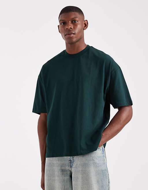 DESIGN Boxy Oversized T-shirt With Floral Back Print In Dark Green