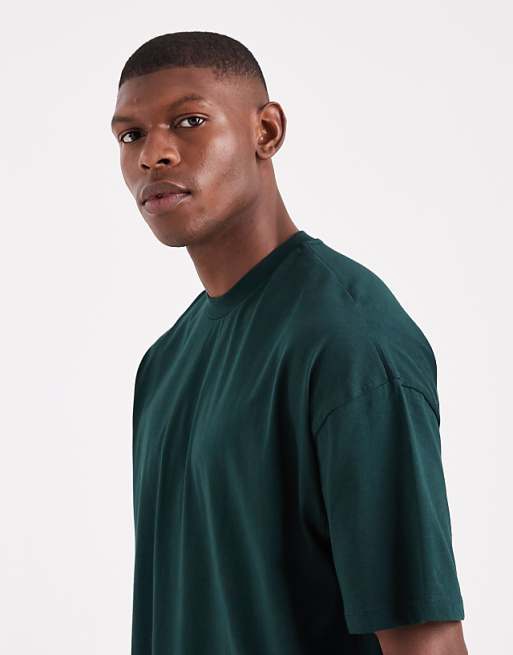 DESIGN Boxy Oversized T-shirt With Floral Back Print In Dark Green