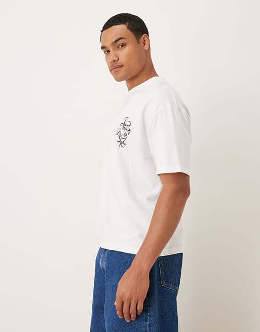 DESIGN Boxy Oversized T-shirt With Floral Chest Graphic In White