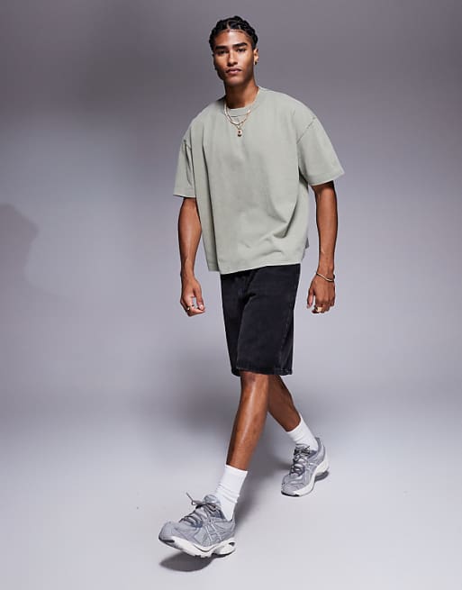 DESIGN Boxy Oversized T-shirt With Floral Embroidery In Washed Khaki