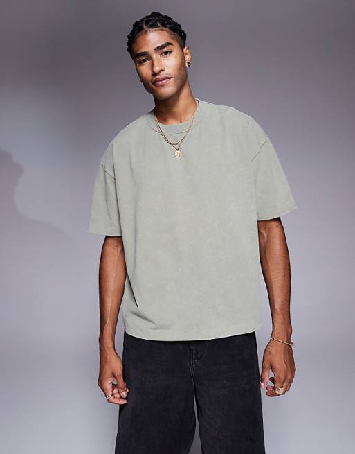 DESIGN Boxy Oversized T-shirt With Floral Embroidery In Washed Khaki
