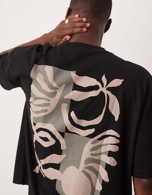 DESIGN Boxy Oversized T-shirt With Floral Graphic In Black