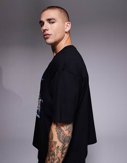 DESIGN Boxy Oversized T-shirt With Floral Graphic In Black