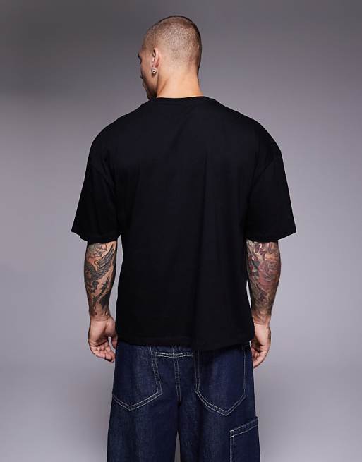 DESIGN Boxy Oversized T-shirt With Floral Graphic In Black