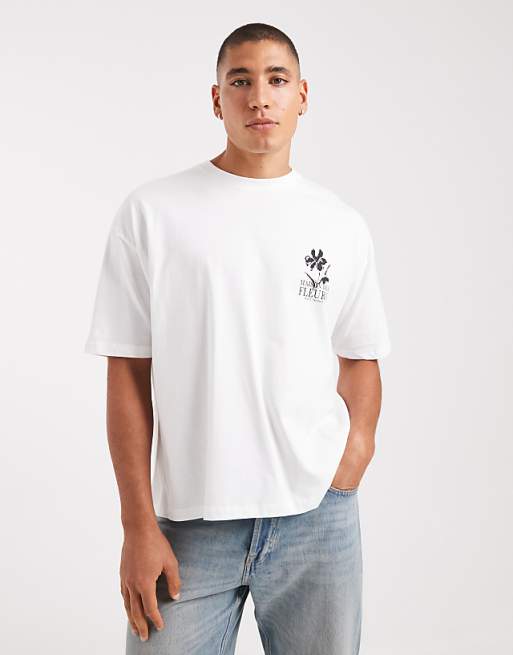 DESIGN Boxy Oversized T-shirt With Floral Graphic In White