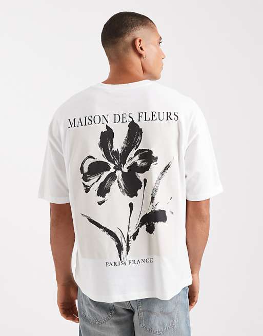 DESIGN boxy oversized t-shirt with floral graphic in white
