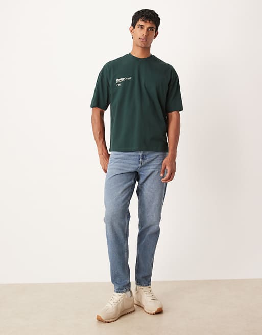 DESIGN Boxy Oversized T-shirt With Floral Graphic In Dark Green